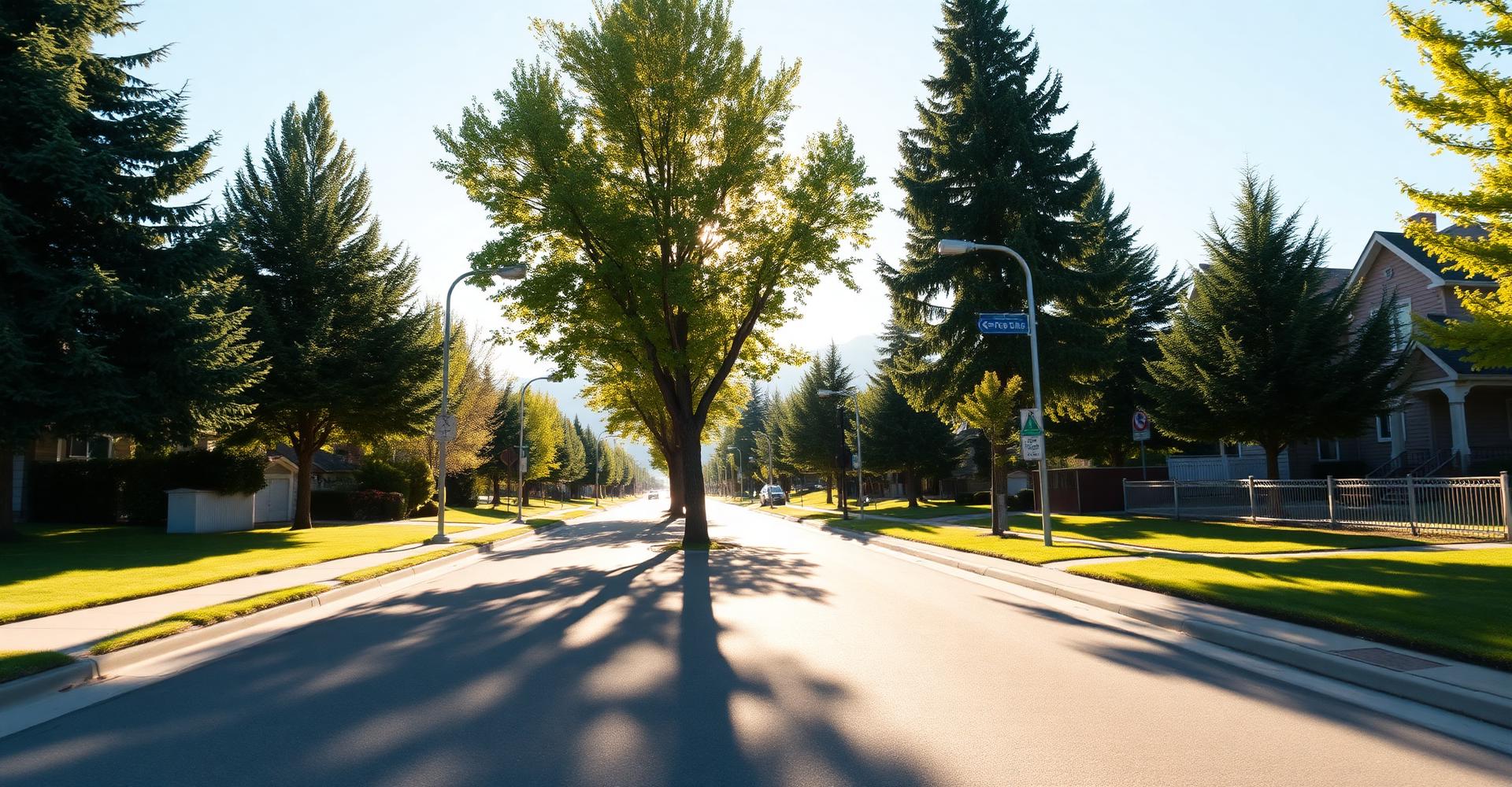 Sunlit tree-lined Calgary residential street